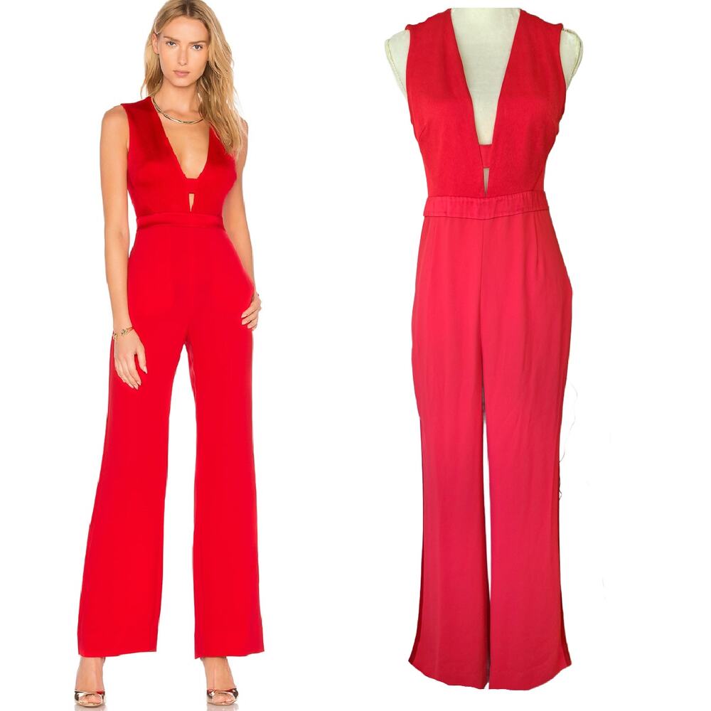 Diane Von Furstenberg Red Plunge V-Neck Jumpsuit